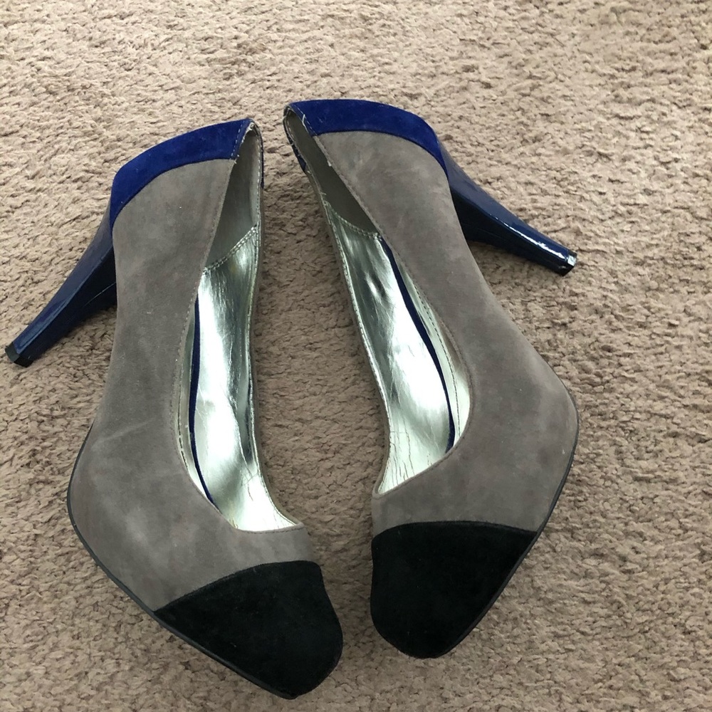 Color block black, blue, and Gray high heels